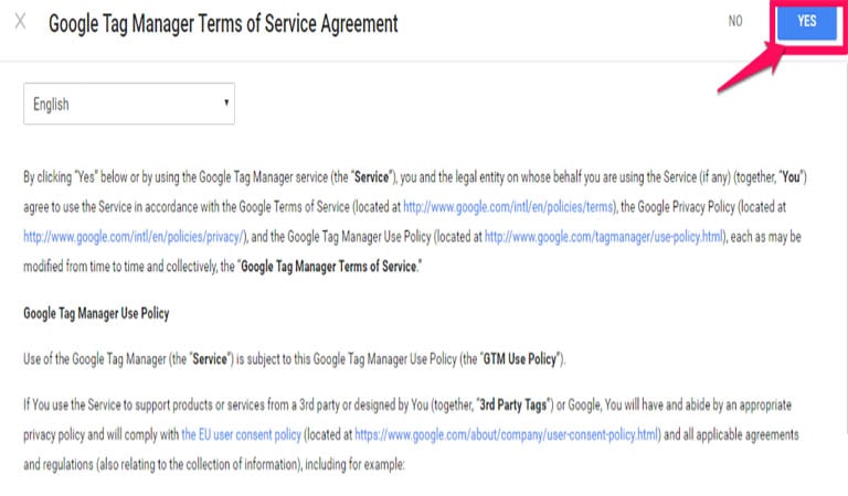 Terms of Services - google tag manager