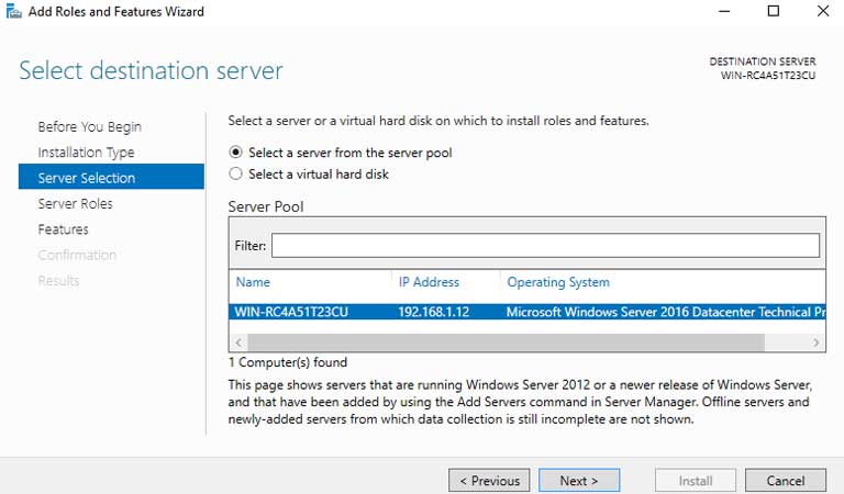 Select Destination Server Windows Server 2016 - iis چیست