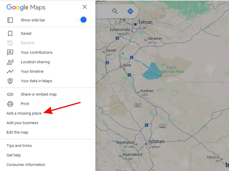 نحوه ثبت مکان جدید در گوگل با مپ با گزینه add a missing place
