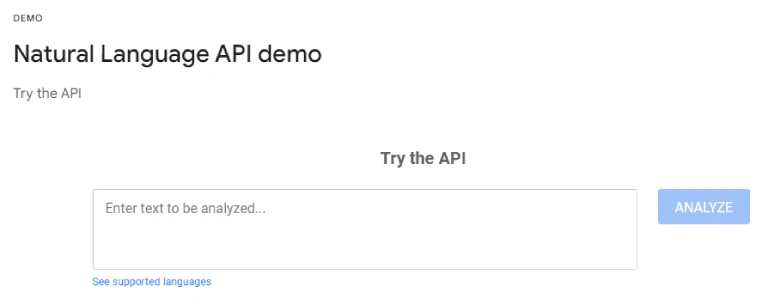 دمو سایت cloud.google.com برای آزمایش natural language
